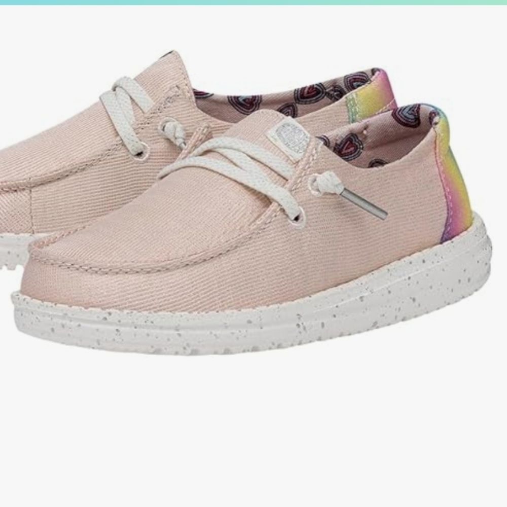 NWT Hey Dude Wendy Youth Sparkle Pink Silver Size Y6 W7 slip on loafer Shoes